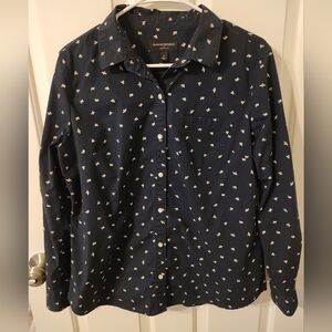 Women's Banana Republic Long-sleeved Navy Shirt with Bee Design - Size Large